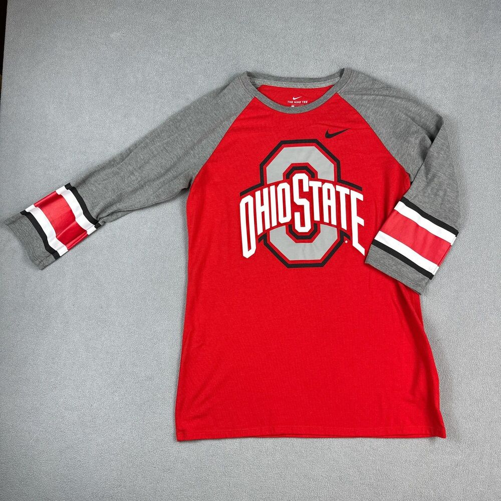 Ohio State Buckeyes Shirt Womens Medium Football Nike 3/4 Sleeve Baseball Tee